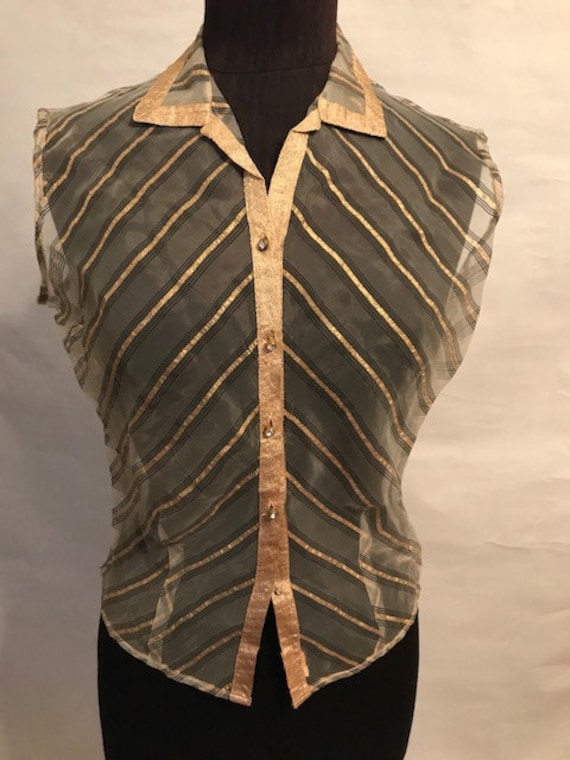 30’s Gold Sheer Striped Blouse
