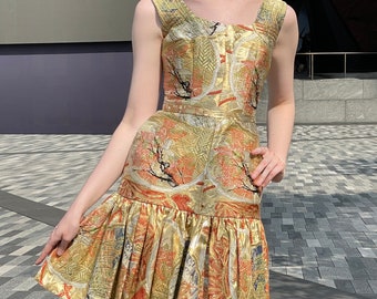 Embroidered vintage-effect habutai silk dress ワンピース Vtg 1950s whimsigoth floral patterned silk sweetheart