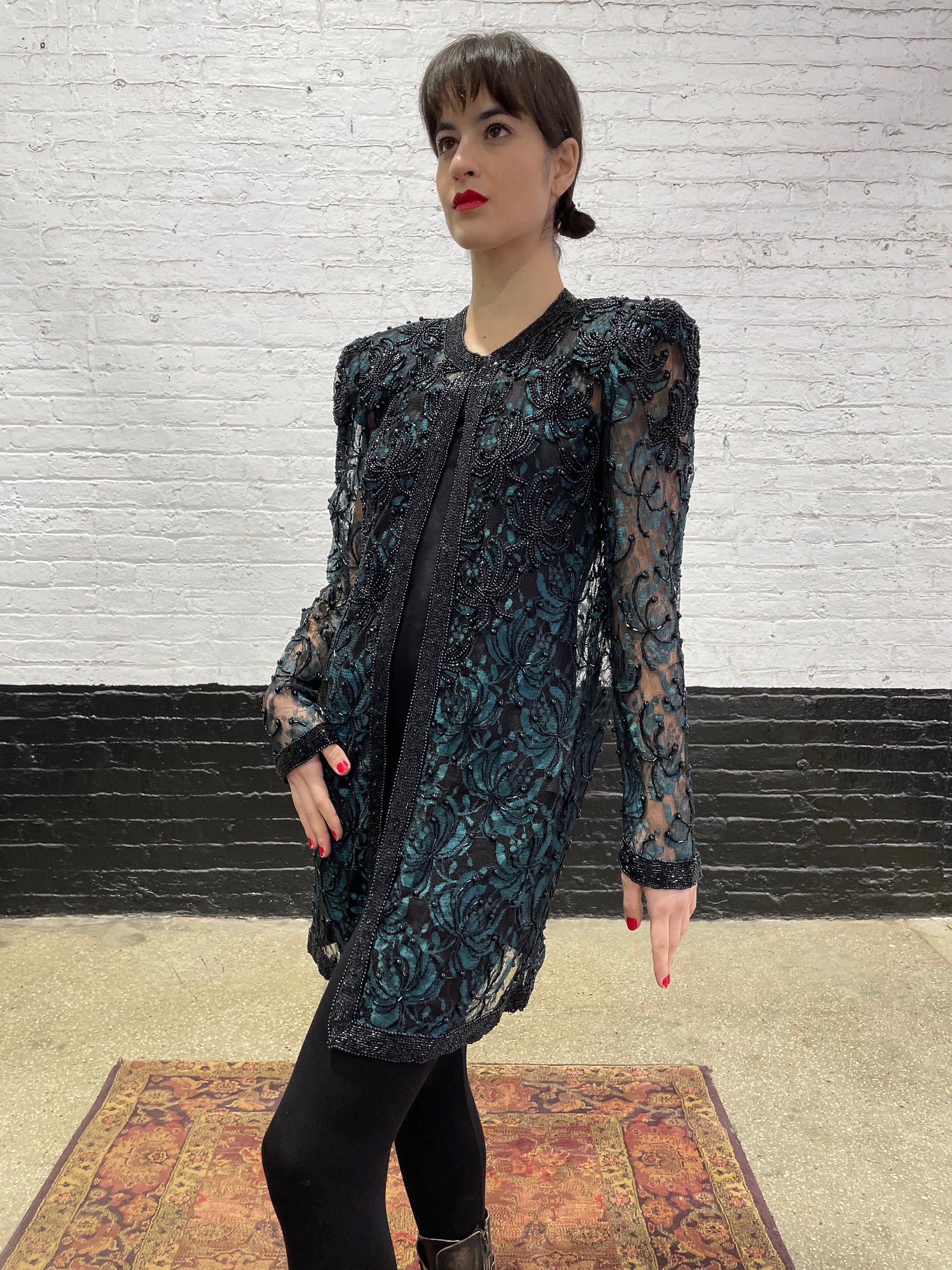 80's Beaded Jacket. Scala Milan/paris/los Angeles Green Beaded