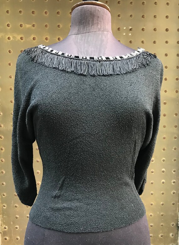50's black bouclé sweater