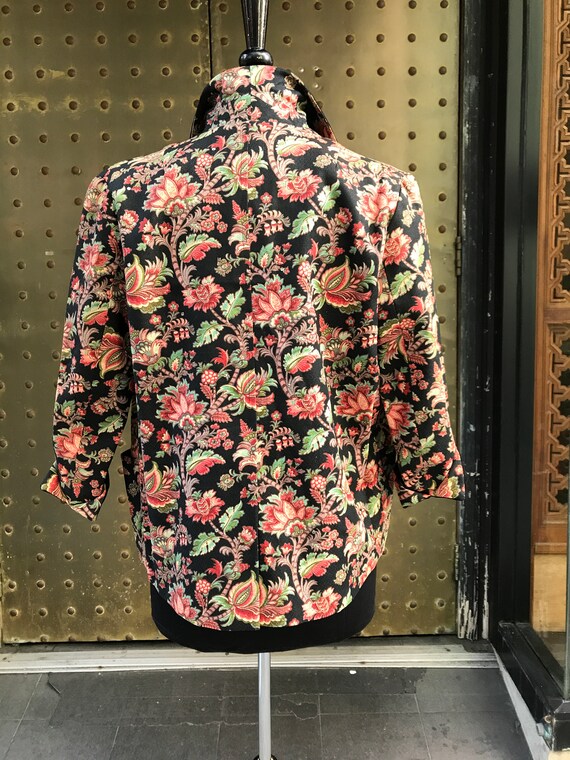 50's jacket with printed flowers and rhinestones … - image 2