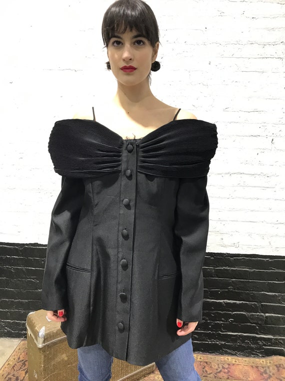 80's black off the shoulder jacket
