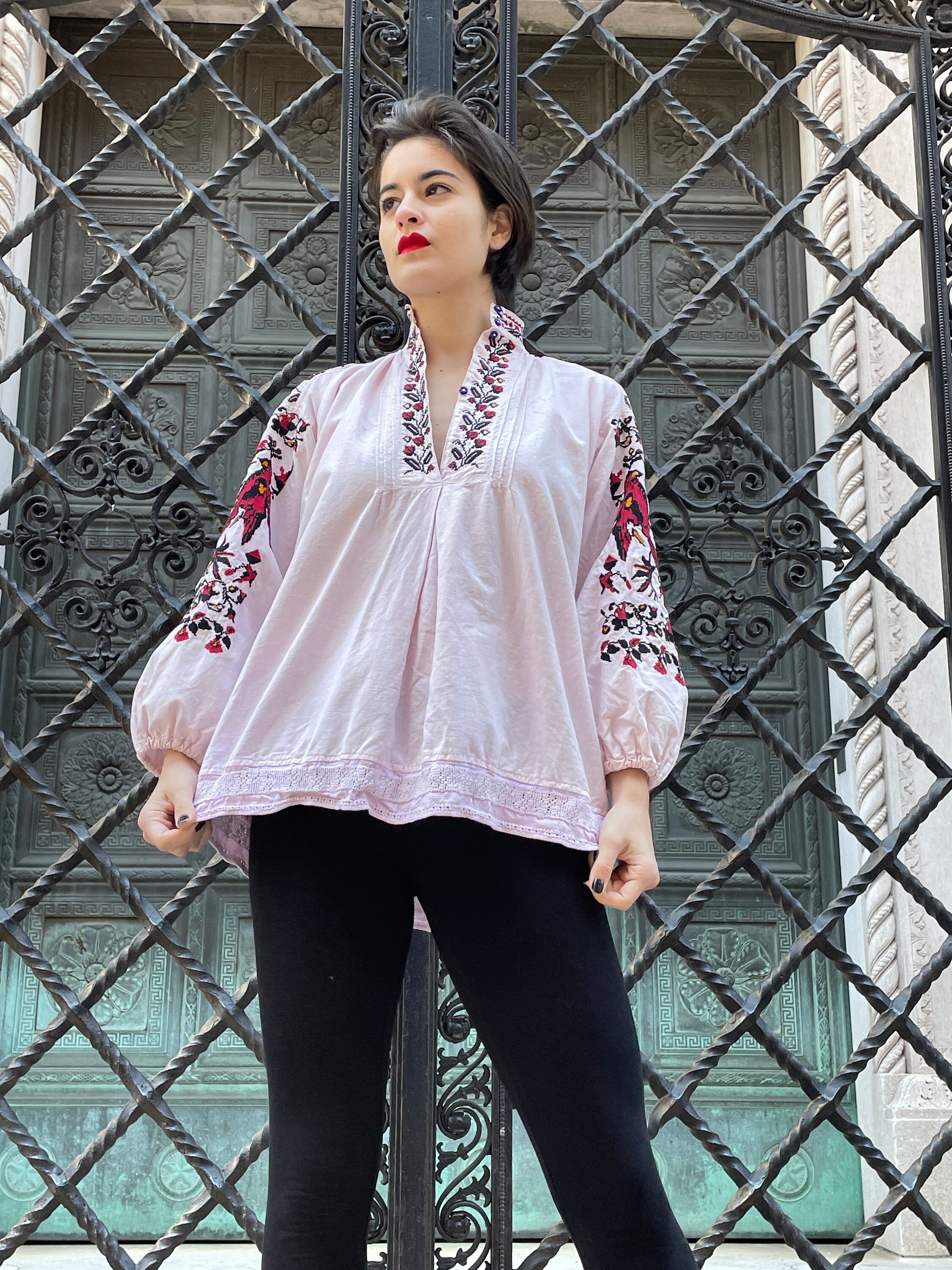 20th Century Bulgarian Embroidered Peasant Blouse, Birds and