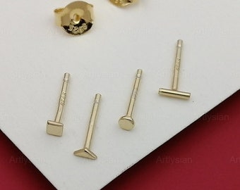 Set med 4 guldpläterade örhängen, minimalistiska stapelörhängen, små örhängen, örhängen i sterlingsilver, broskörhängen, geometriska örhängen