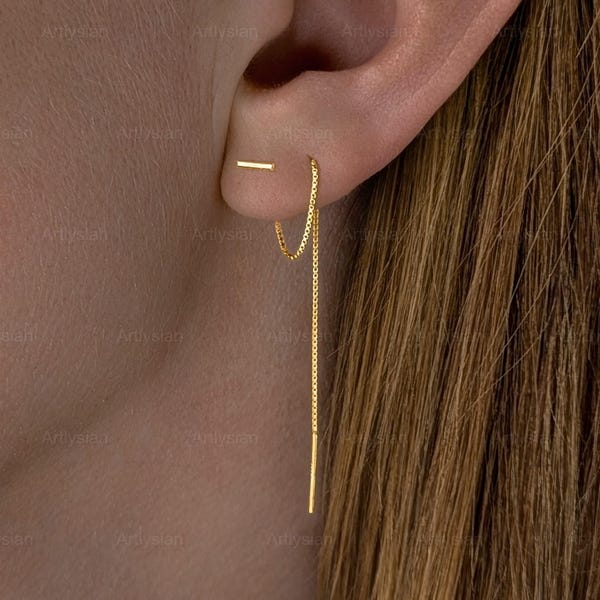 Threader Earrings Bar, Gold Threaders, Helix Chain Earrings, Thread Through Earrings, Minimalist Earrings Double Piercing Earrings Ear Chain