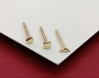 Förgyllda sterlingsilver små örhängen: Geometriska set om 3