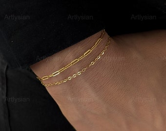 Conjunto de 2 pulseras de oro, Conjunto de pulseras delicadas, Pulseras superpuestas, Paquete de pulseras, Pulseras de cadena, Conjunto de pulseras apilables, Conjunto de pulseras
