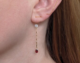 Boucles d'oreilles enfile-aiguille avec pierre, boucles d'oreilles piercings multiples, boucles d'oreilles triples piercings, ensemble de chaînes de boucles d'oreilles doubles piercings, boucles d'oreilles pendantes