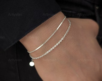 Thin Silver Bracelet Sets, Minimalist Stacking Chain Bracelets, Layered, Dainty, Delicate, Everyday, Simple, Minimalist, Stackable, Women