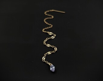 Long threader earrings with purple stone, Double piercing earring chain, Double piercing earring set cute Threader earrings for triple helix