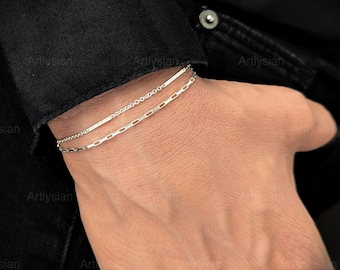 Conjuntos de pulseras apilables delicadas, pulseras de cadena fina de plata, joyería delicada para uso diario, pulseras sencillas sin níquel, plata de ley 925.