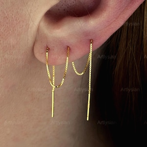 Orecchini a catena lunga, orecchini pendenti, orecchini a catena con passante per piercing multipli, orecchini a lobo con triplo filo oro argento PREZZO PROMOZIONALE