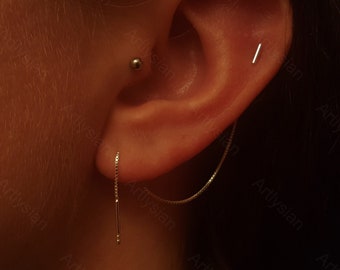 Boucle d'oreille chaîne hélice, chaîne hélice à lobe, chaîne de piercing, chaîne de bijoux, bijoux de piercing hélice, unique, hélice délicate, hélice dorée, cartilage