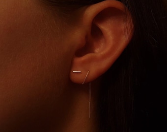 Double Piercing Earrings Threader Earrings Chain earrings Helix piercing Double Piercing Two hole Earrings silver threader earrings thread