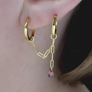 Drop Red Hoop Earrings, Multiple Hoop Earrings Chain Connected Double  piercing, gold earring sets for multiple piercings, helix cartilage