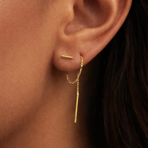 5-12cm Silver/Gold Chain Double Piercing, Pull-Through Ear Chain, Two Hole Piercing, Second Hole Thread, Gold Threader, Helix to Lobe Chain