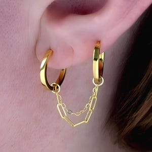 Gold Plated Sterling Silver Hoop Earrings with Chain