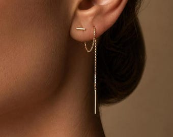 5-12 cm zilveren/gouden ketting dubbele piercing oorbellen, draadinsteker ketting oorbellen, doortrekoorbellen, oorketting met twee gaten, ketting met helix tot lob