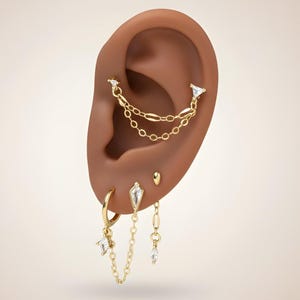 Juego de pendientes apilables de oro curado: colección de 5 perforaciones de espalda plana, perforación múltiple de cartílago y lóbulo con rosca interna de calibre 16