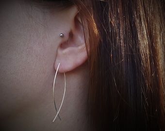 Arc earrings, Ear thread earrings, Fish earrings, Long loop earrings Thread earrings fish shape Silver threader earrings Minimalist hoop
