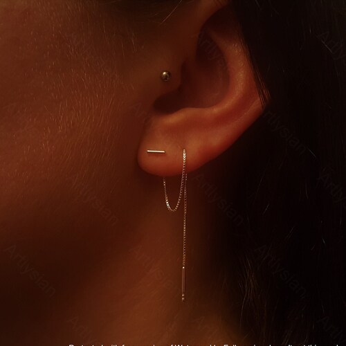 Threader earrings bar Chain earrings cartilage chain earrings Threader earring Minimalist earring Double piercing Two hole earrings helix