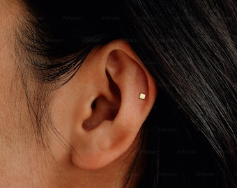 Cartilage earring Helix earring Helix piercing Cartilage piercing Square stud Cartilage earring stud cartilage stud earring stud hex jewelry
