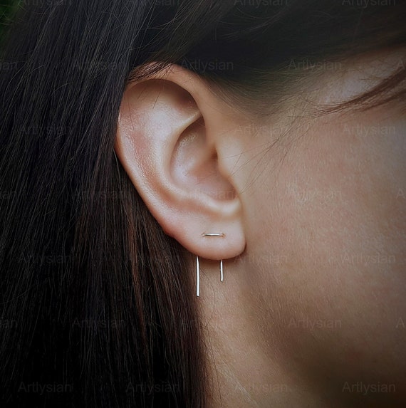 Double piercing threader earrings deals