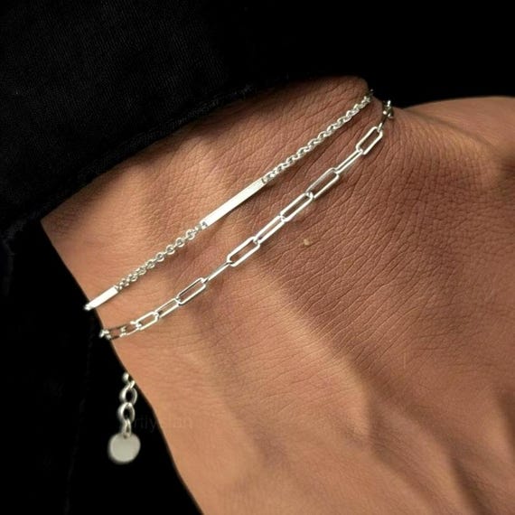 Paperclip bracelets set, Paperclip bracelet silver, silver bracelet for women stack,sterling silver 925 bracelets for women, bracelets 925