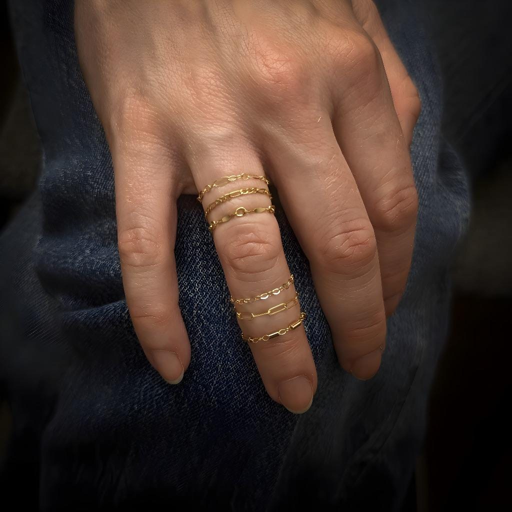 Stackable Gold Rings Studio Stacking Rings Gold Fill 14k, Paperclip Chain Ring, Chain Water ...