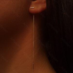 Threader earrings bar Chain earrings cartilage chain earrings Threader earring Minimalist earring Double piercing Two hole earrings helix imagen 7