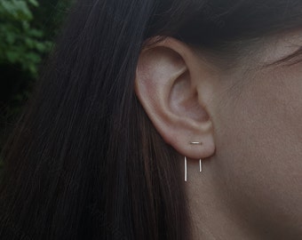 Double piercing earring Threader earring Ear Jacket Two hole earrings Threader earrings Minimalist earrings Ear Jackets Silver earrings ear