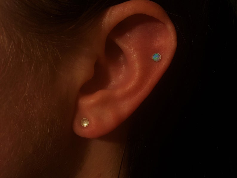 Cartilage earring Helix piercing Moonstone earrings Tiny stud earrings Cartilage piercing Helix Moon earrings Helix earring Moon phase Hex