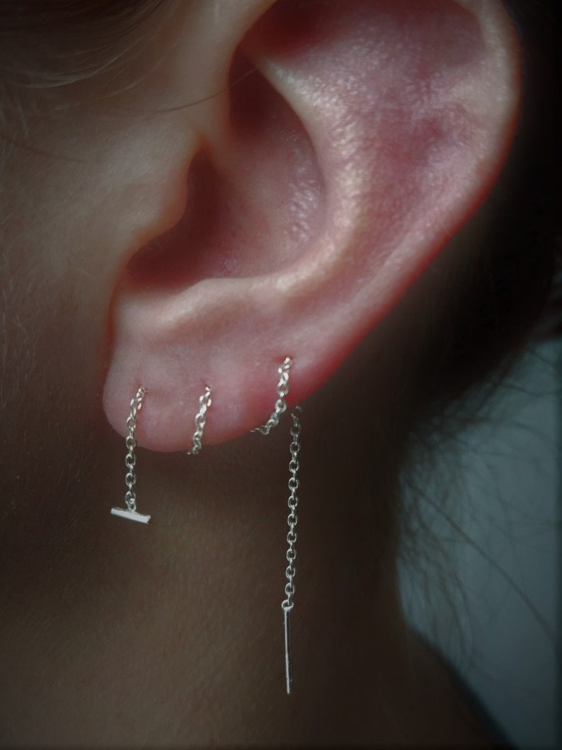 Threader earrings bar Chain earrings cartilage chain earrings Etsy