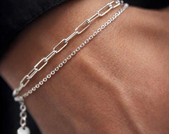 Sterling Silver Bracelet Set, Paperclip Stacking Bracelets, Dainty Chain Bracelets, Layered Chains, Delicate Bracelets Stacked bracelet 925