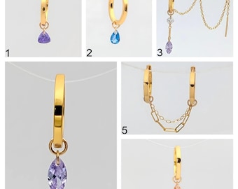 Gold Hoop Earrings for Double Piercings, Multiple Hoop Earrings Chain Connected Double  piercing, gold earring sets for multiple piercings