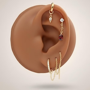 4er Set Ohrring Stack Kuratiert Minimal Multi-Piercing für Helix Tragus Rook & Lobe, Vergoldetes Sterling Silber Ohr Stack Ohrringe Flatback