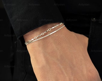 Sterling silver 925 bracelets set, Dainty bracelet set silver, Chain bracelet women, Link bracelet sterling silver, Layering bracelets