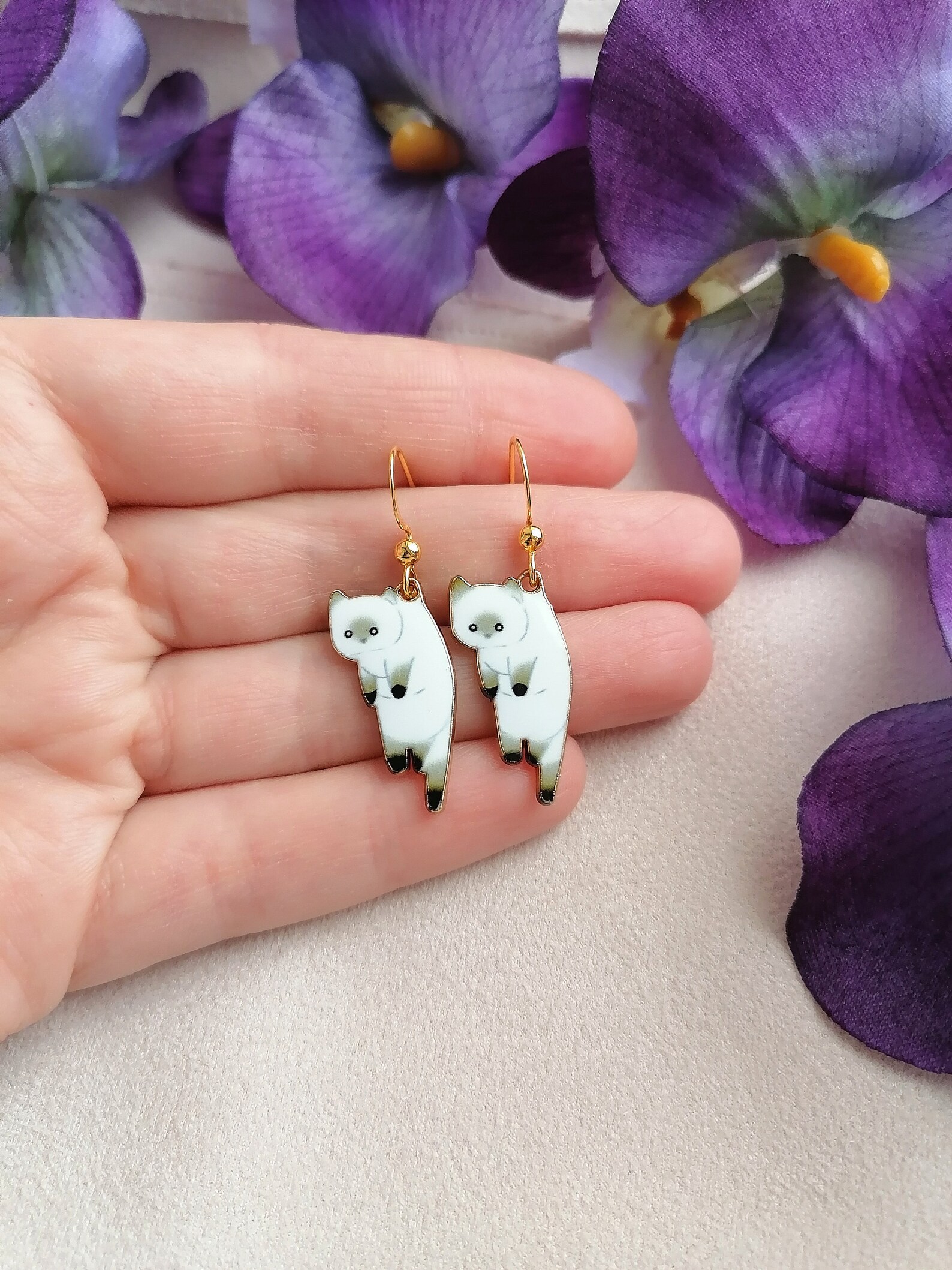 Funny earrings dangle Funny cat earrings Black cat earrings Etsy