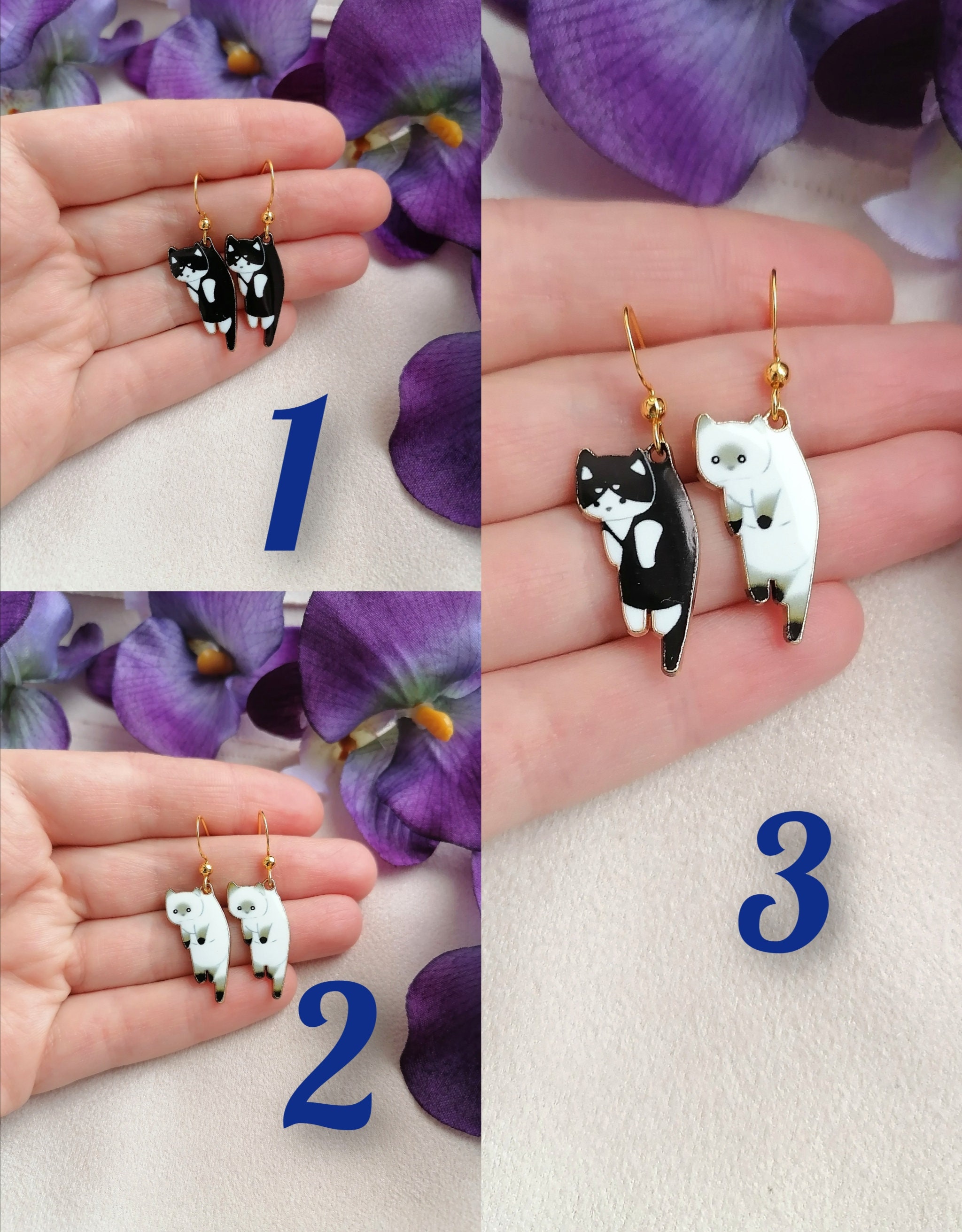 Funny earrings dangle Funny cat earrings Black cat earrings Etsy