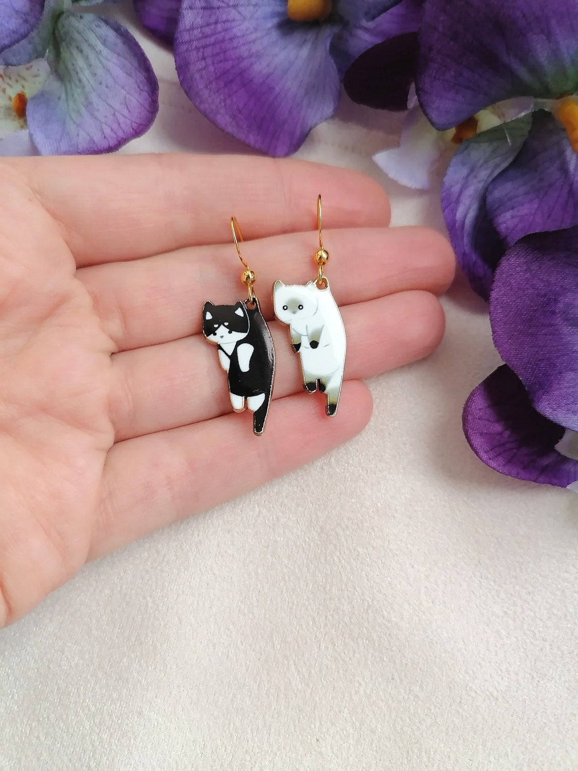 Funny earrings dangle Funny cat earrings Black cat earrings Etsy