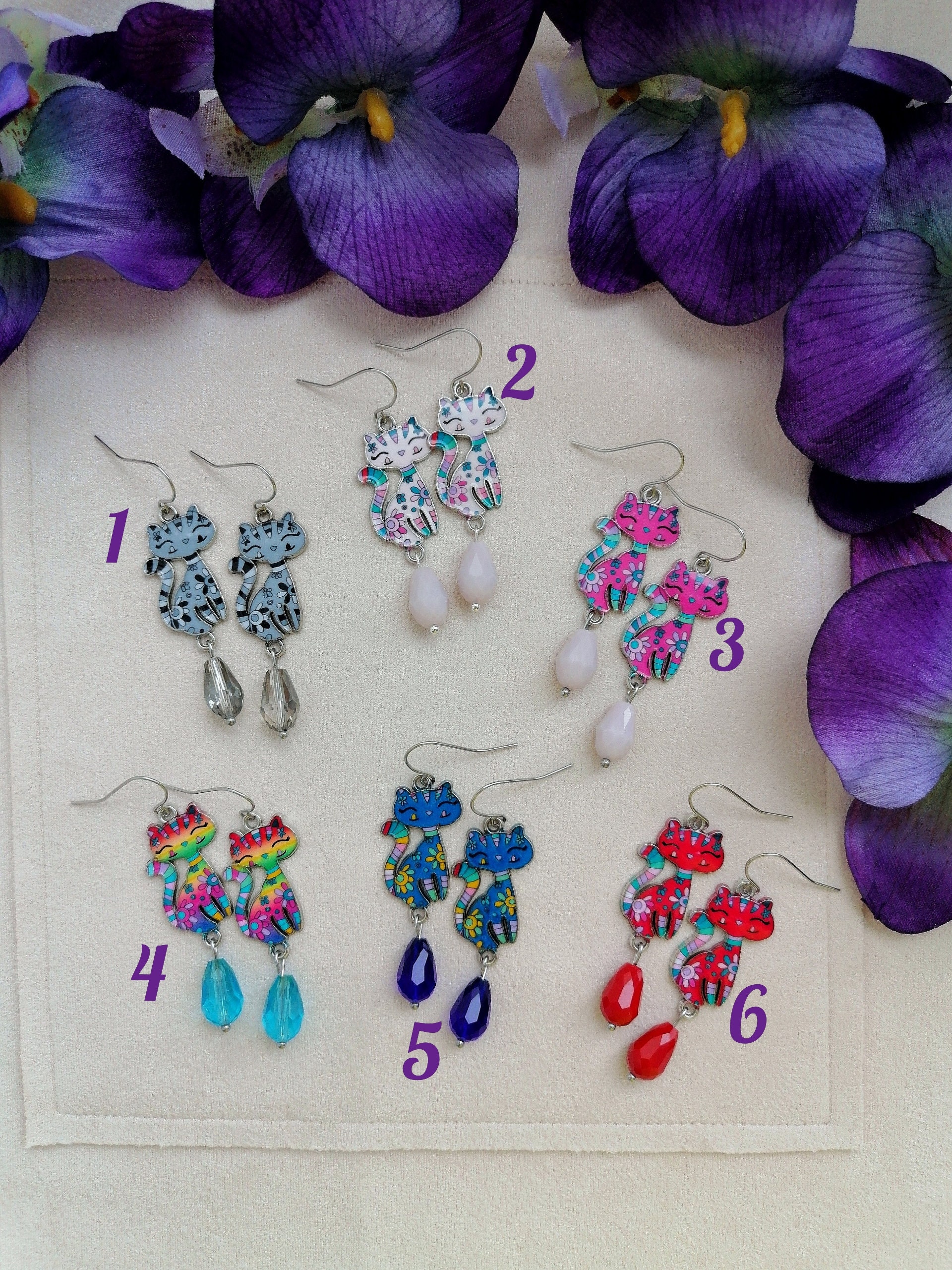 Dangle cat earrings Funny earrings Funny dangle earrings Pink Etsy