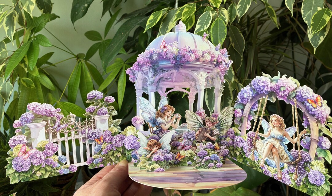 Super Cute 3D Pop-up Fairy Garden Tea Party - Greeting Card & Envelope ...