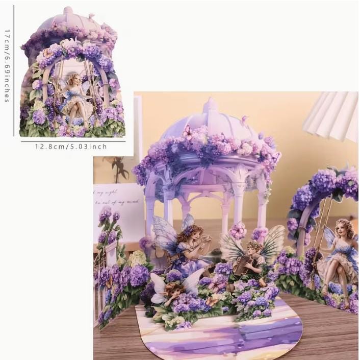 Super Cute 3D Pop-up Fairy Garden Tea Party - Greeting Card & Envelope ...