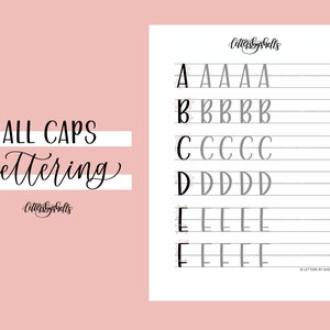 May include: A printable worksheet for practicing calligraphy with all capital letters. The worksheet features the letters A through F, with lines for practicing each letter.