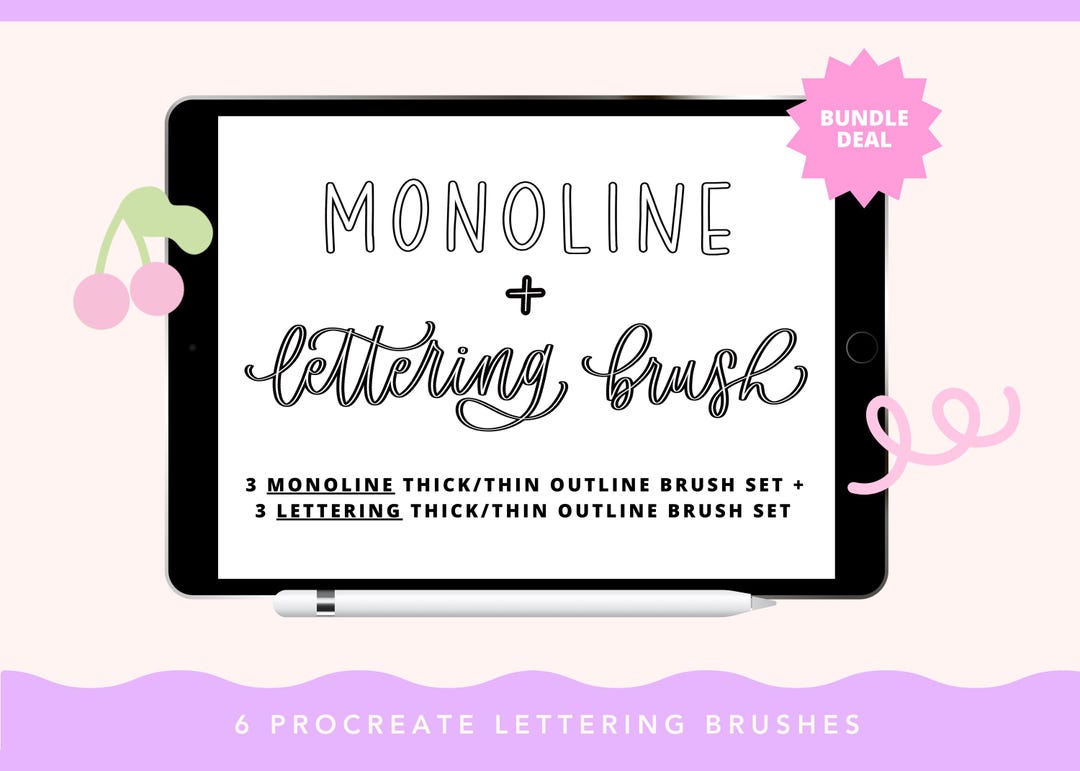 Procreate Monoline + Lettering Outline Brush Set | 6 Procreate Brushes ...