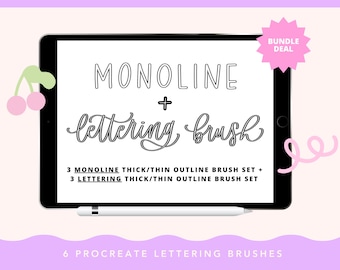 Ensemble de pinceaux à lettrage Procreate Monoline : calligraphie et illustration (téléchargement numérique)