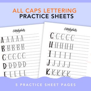 All Caps Practice Sheets, Printable Worksheets for Lettering, Digital Download, Hand Lettering, Worksheet Template
