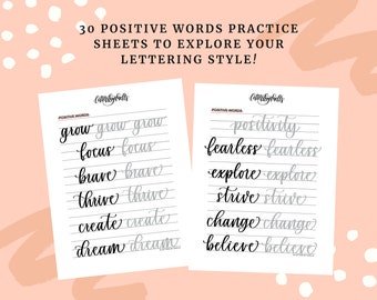 30 Positive Words Practice Sheets | iPad Lettering | DIGITAL DOWNLOAD | Modern Brush Lettering | Modern Calligraphy | Learn Lettering