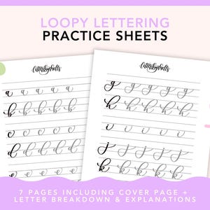 Loopy Lettering Practice, Modern Calligraphy Sheets, Digital Download, Beginners Guide, Hand and Brush Lettering