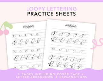 Entraînement au lettrage Loopy, feuilles de calligraphie moderne, téléchargement numérique, guide du débutant, lettrage à la main et au pinceau